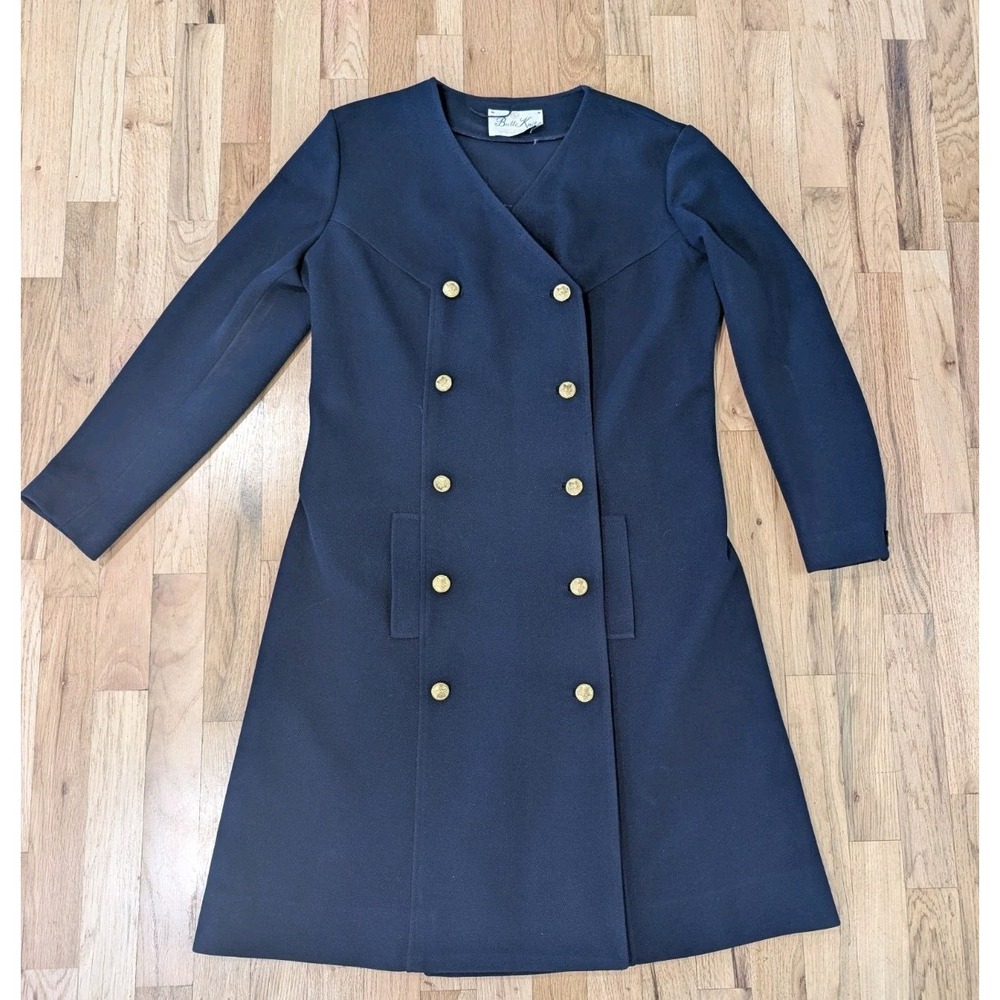 Vintage Butte Knit Dress Jacket Navy Gold Bitton Womens M/L Double Breasted